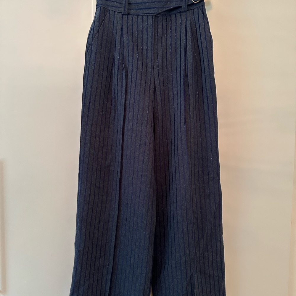 Navy Metallic Pinstripe Wide-Leg Pants Sezáne